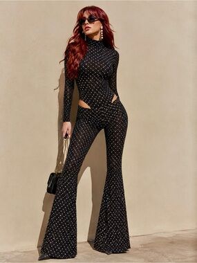 Kloset Envy Rhinestone Mesh Two-Piece Set NWOT Size L